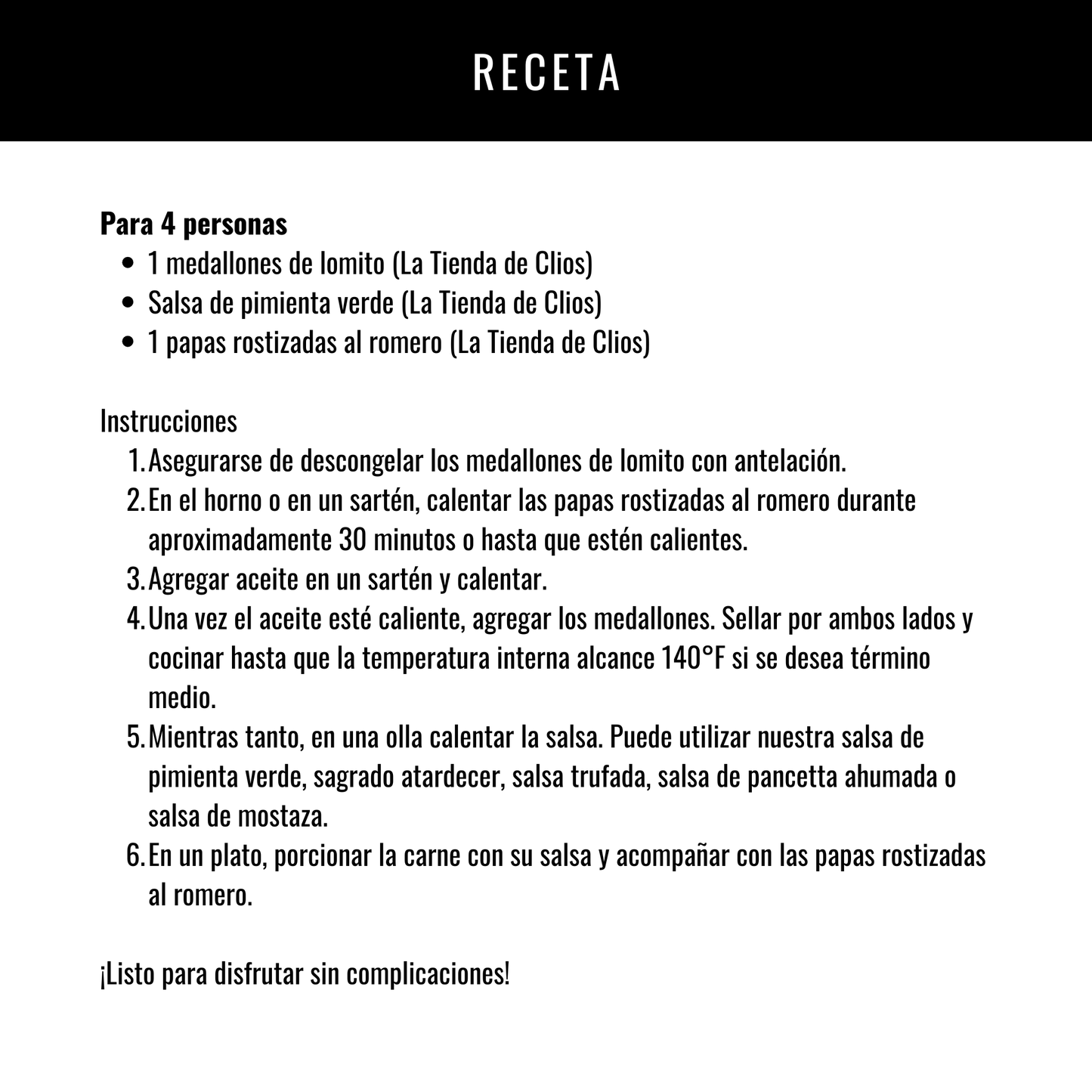 Medallones de Lomito con Salsa de Pimienta Verde