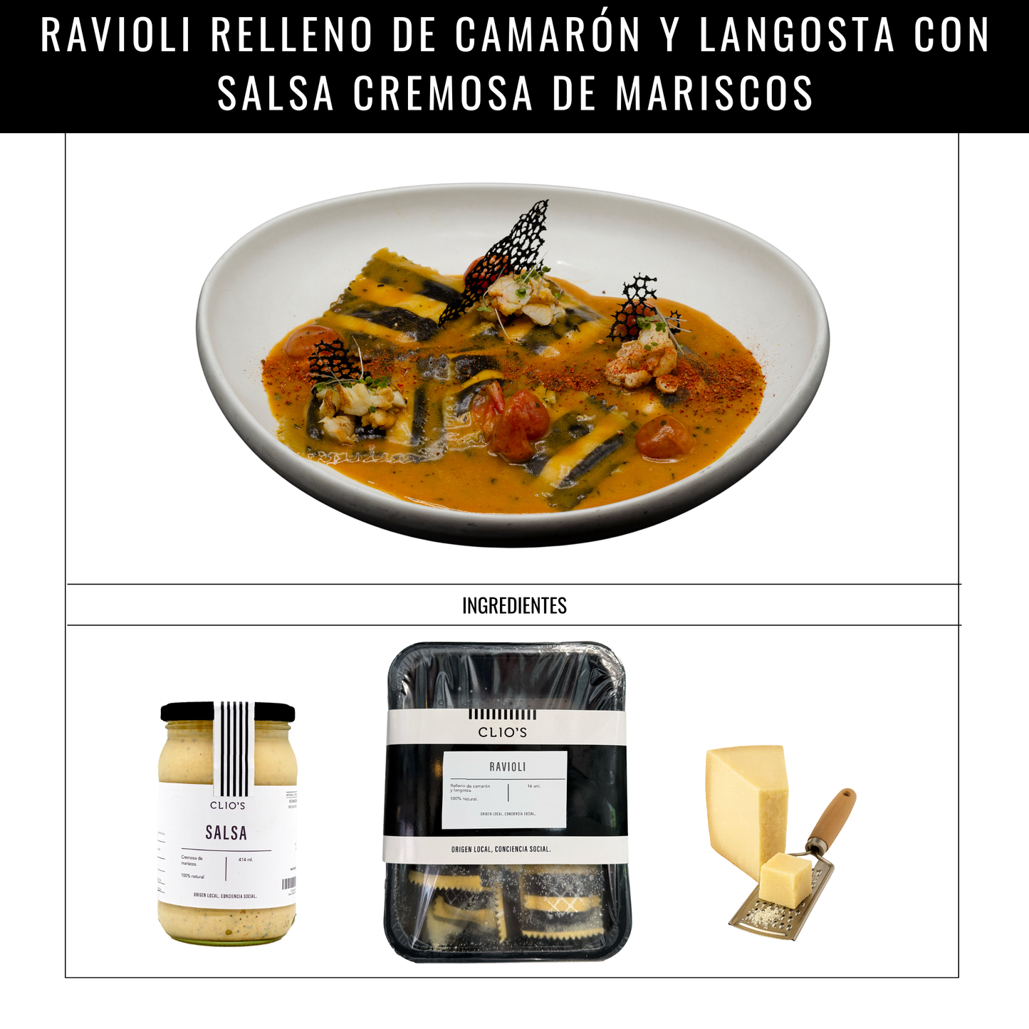 Ravioli Relleno de Camarón y Langosta con Salsa Cremosa de Mariscos