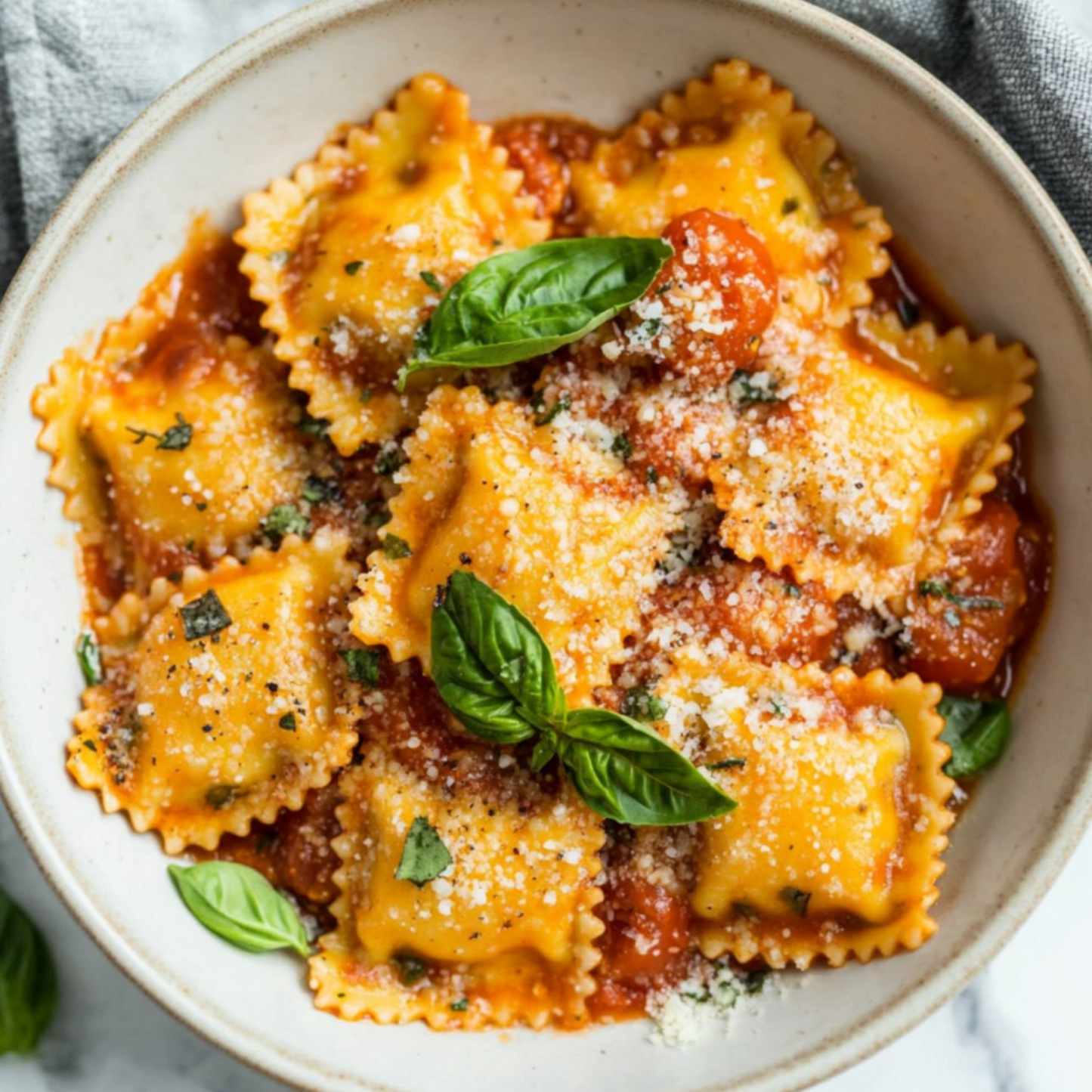 Ravioli de Queso Camembert con Salsa Boloñesa y Pancetta