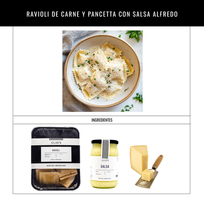Ravioli de Carne y Pancetta con Salsa Alfredo